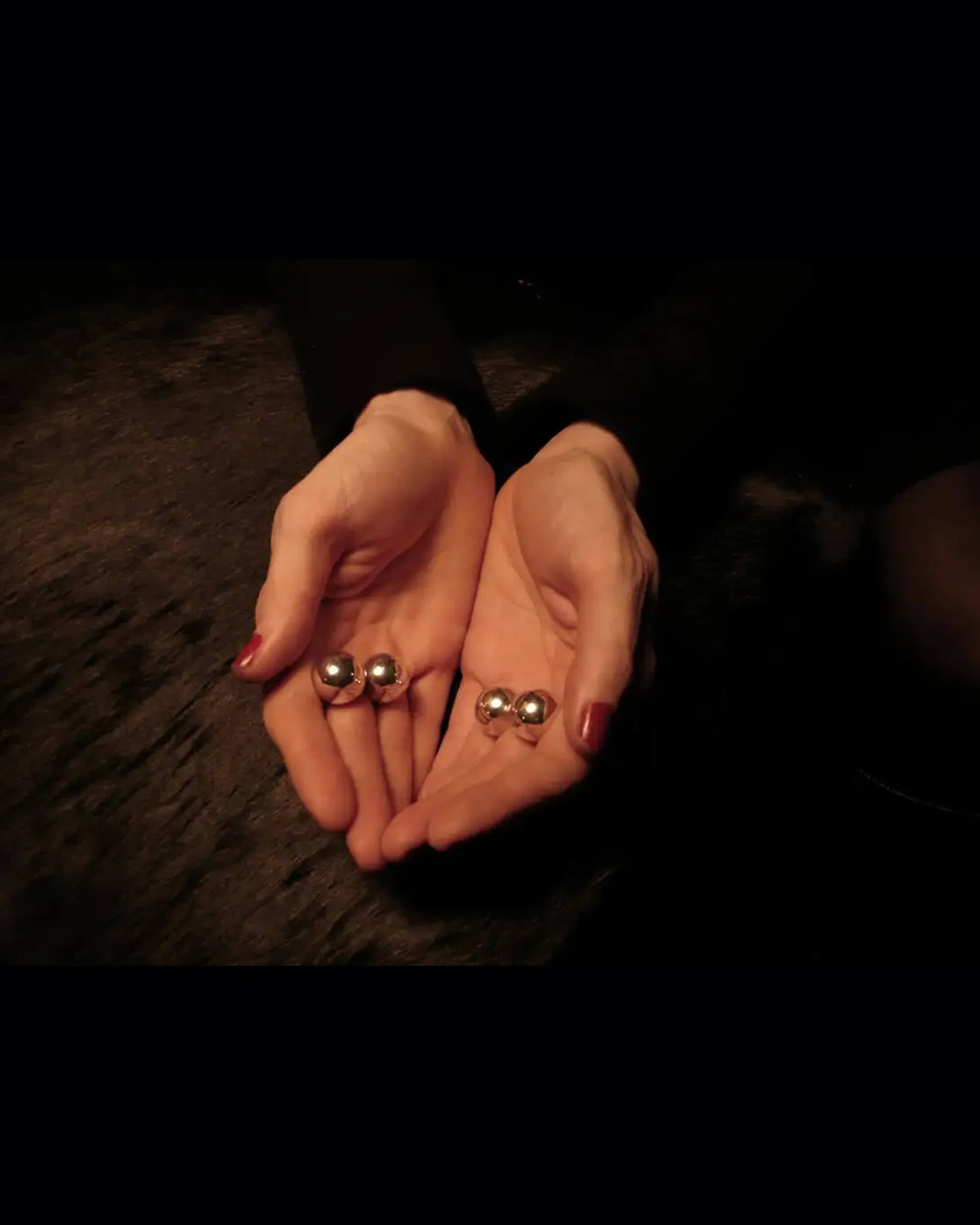 Double Sphere Onyx Massage Ring - Sterling Silver 925 by Betony Vernon