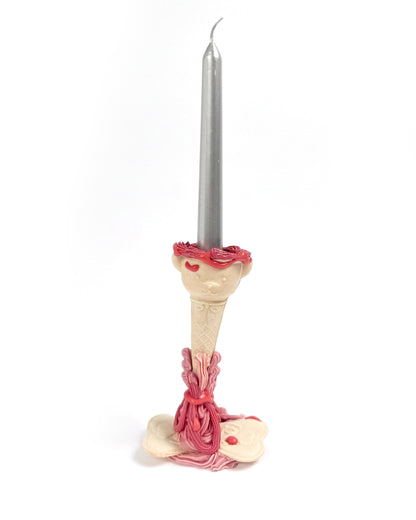 Pink Frill Teddy Vase & Candlestick by Anna Barlow