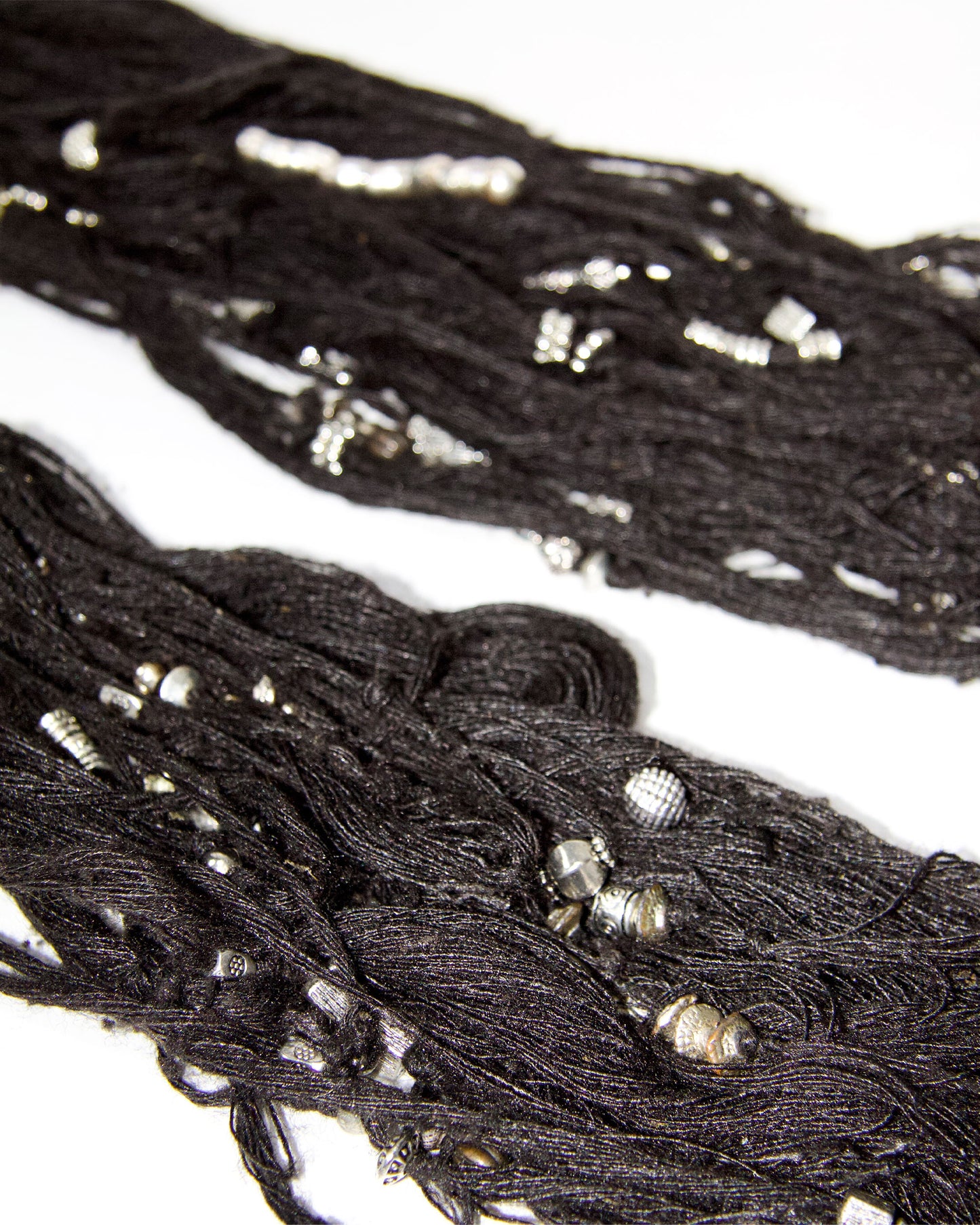 Deconstructed Tussah Silk Scarf with Silver Metal Beads by Carraic